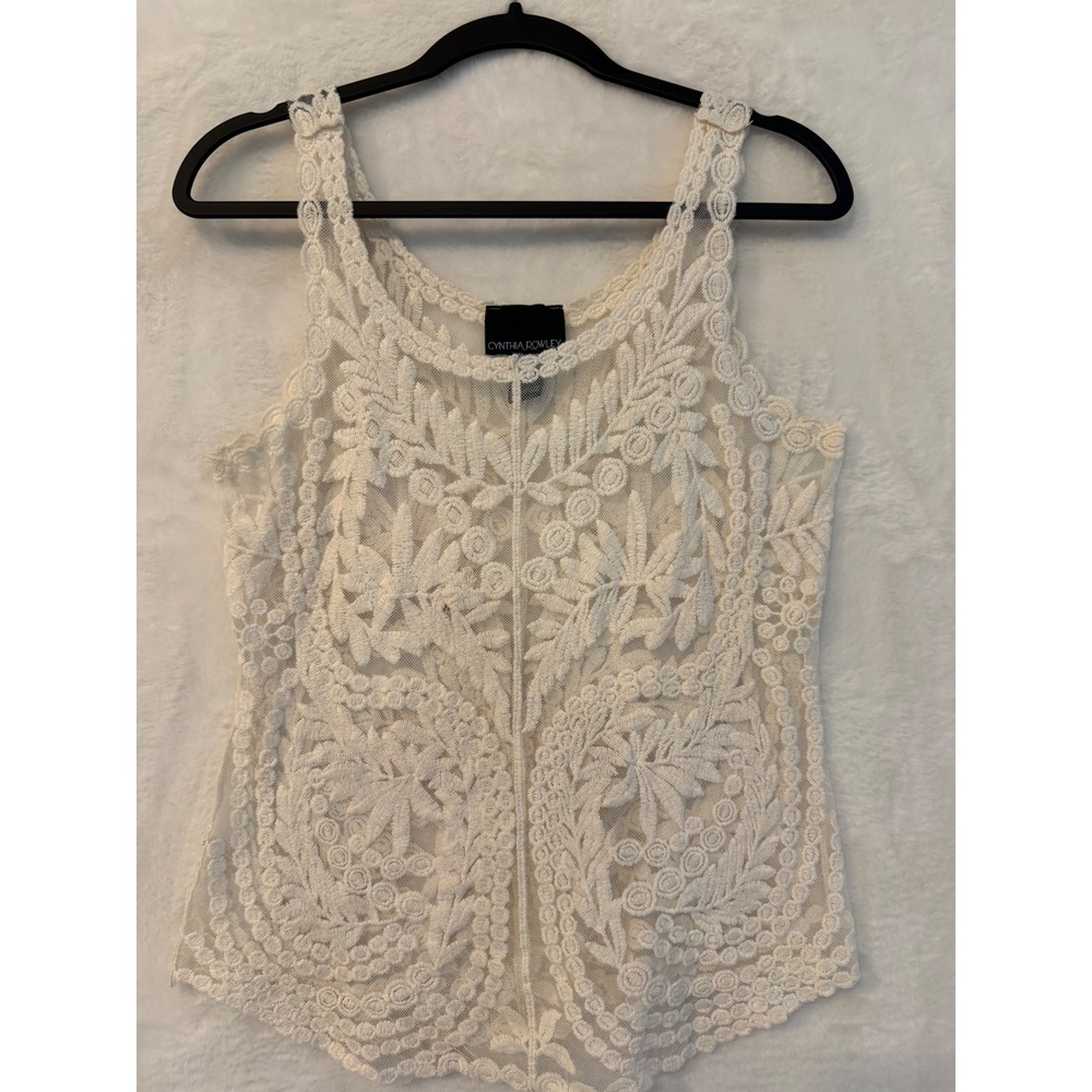Cynthia Rowley Women Small Cream White Lace Embroidered Mesh Sleeveless Tank Top